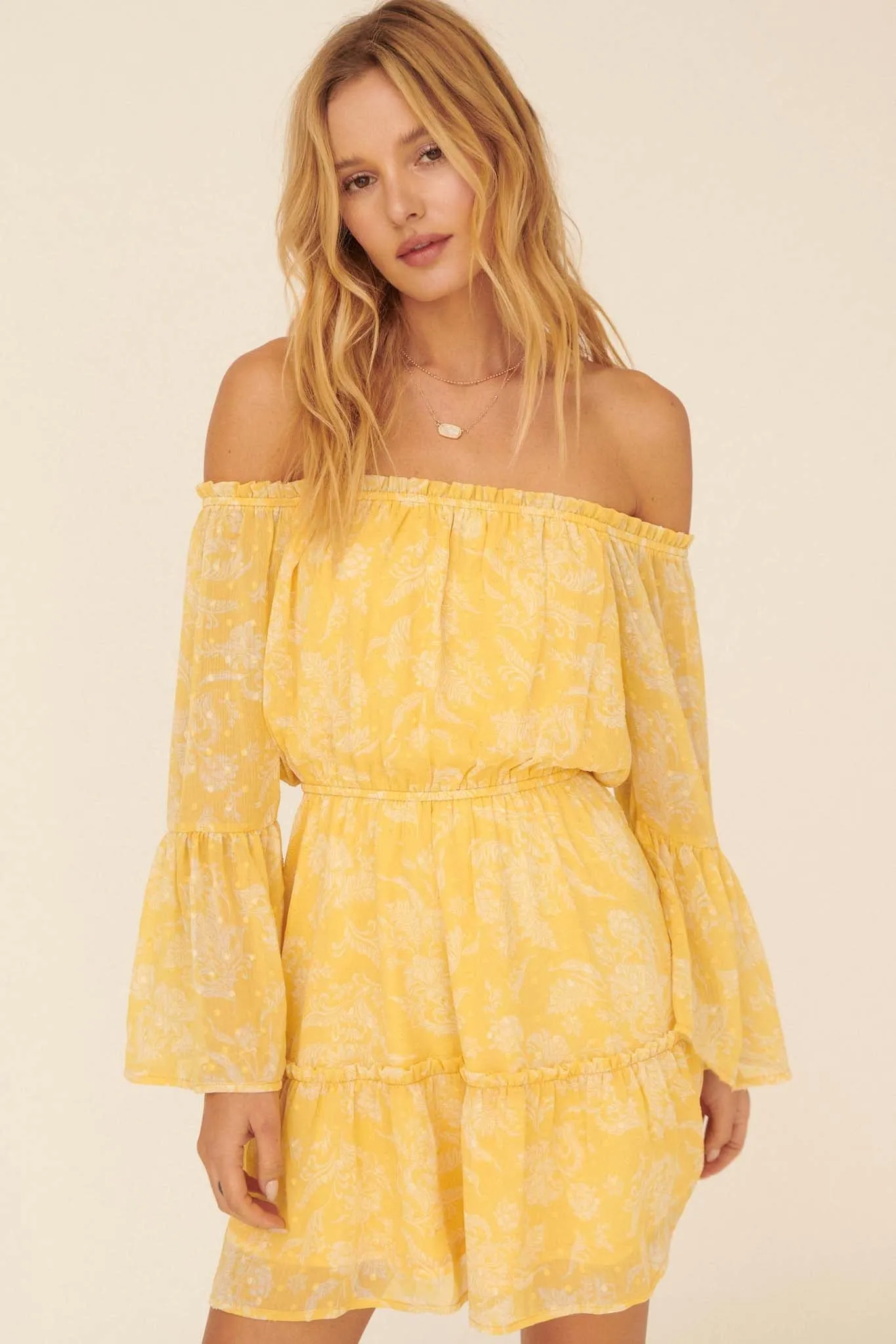 Classical Era Floral Off-Shoulder Mini Dress