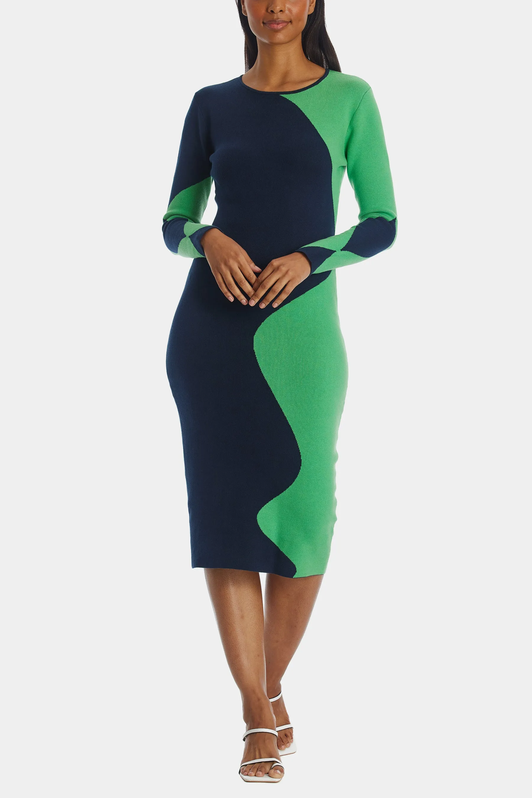 Colorblock Wavy Knit Midi Dress