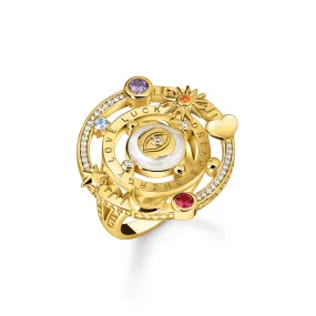 Cosmic cocktail ring with half-ball and stones