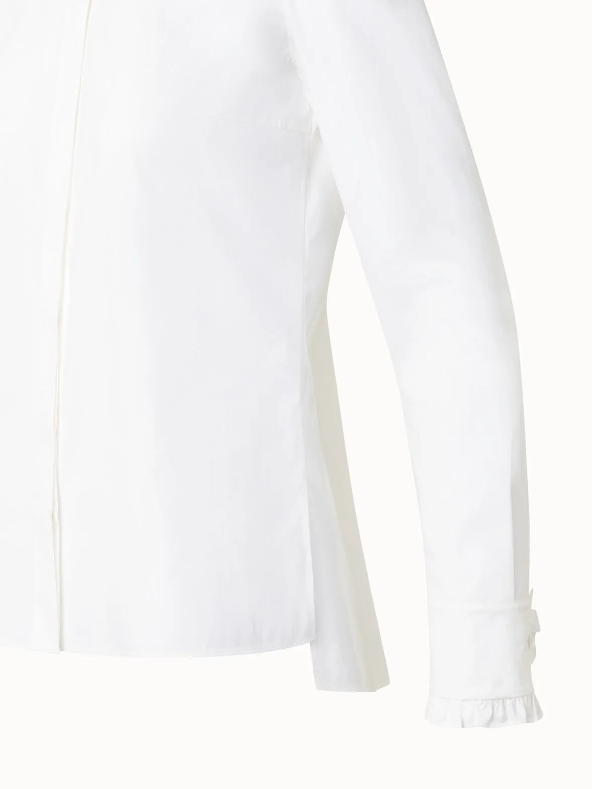 Cotton Poplin Blouse with Stand-Up Ruffle Collar