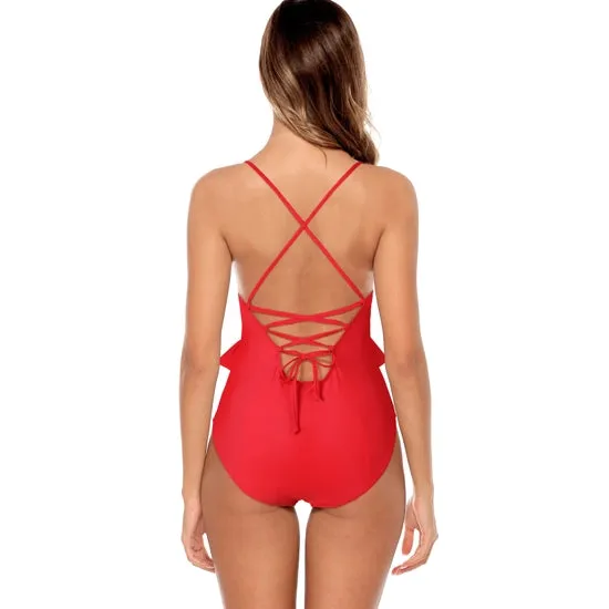 Cut Out Red One Piece Swimsuit-NOT ELIGIBLE FOR EXCHANGE OR REFUND