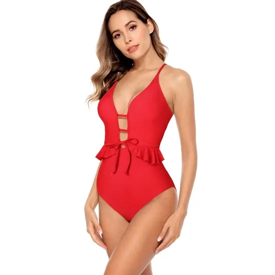 Cut Out Red One Piece Swimsuit-NOT ELIGIBLE FOR EXCHANGE OR REFUND