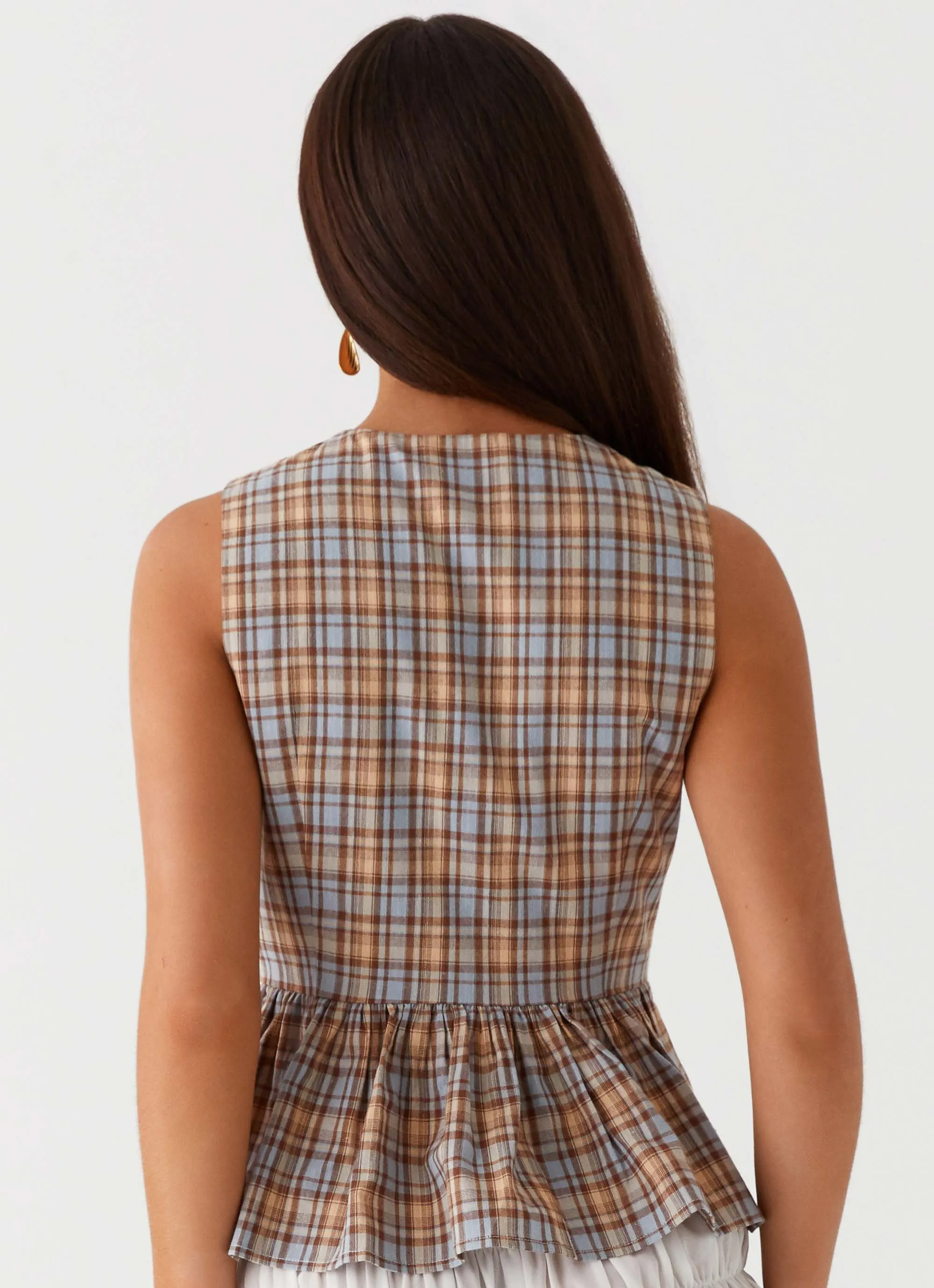 Cyrene Tie Top - Brown Check