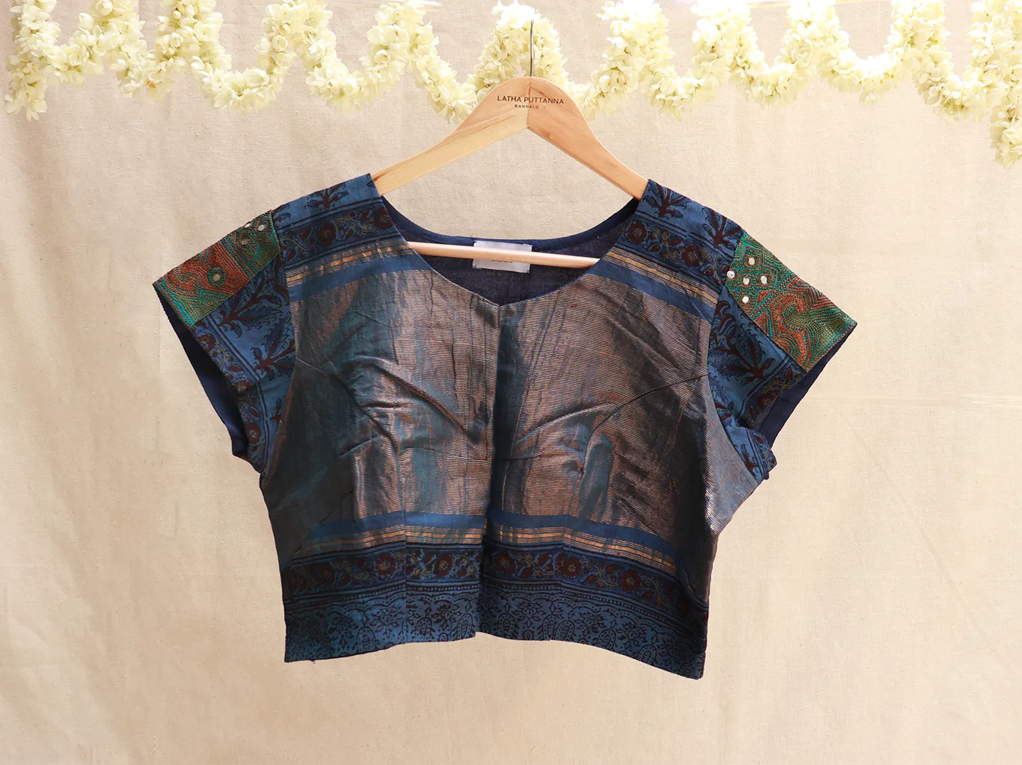 Denim Blue, Mangalgiri Hand embroidery blouse