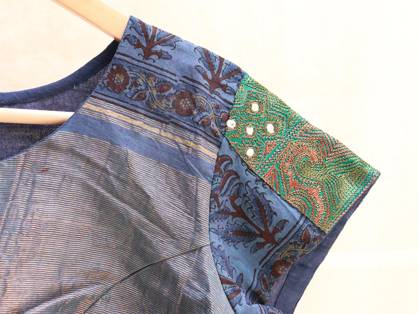 Denim Blue, Mangalgiri Hand embroidery blouse