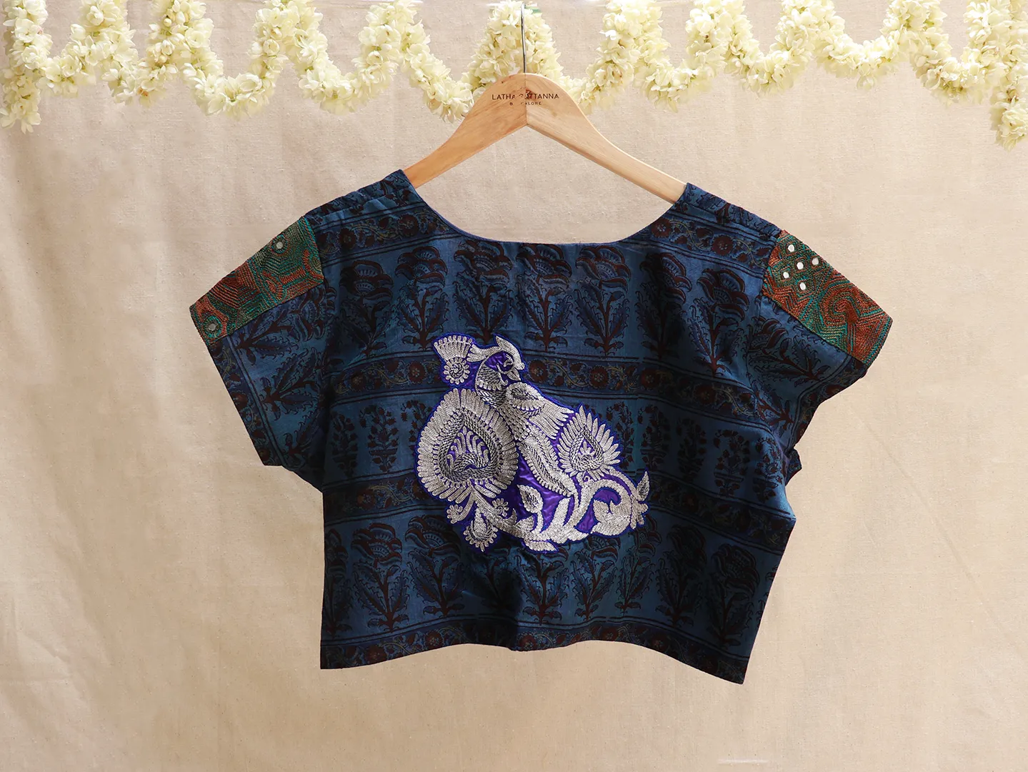 Denim Blue, Mangalgiri Hand embroidery blouse