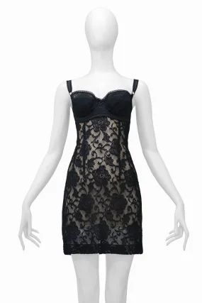 DOLCE BLACK LACE SHEER BRA DRESS WITH NUDE UNDERLAY