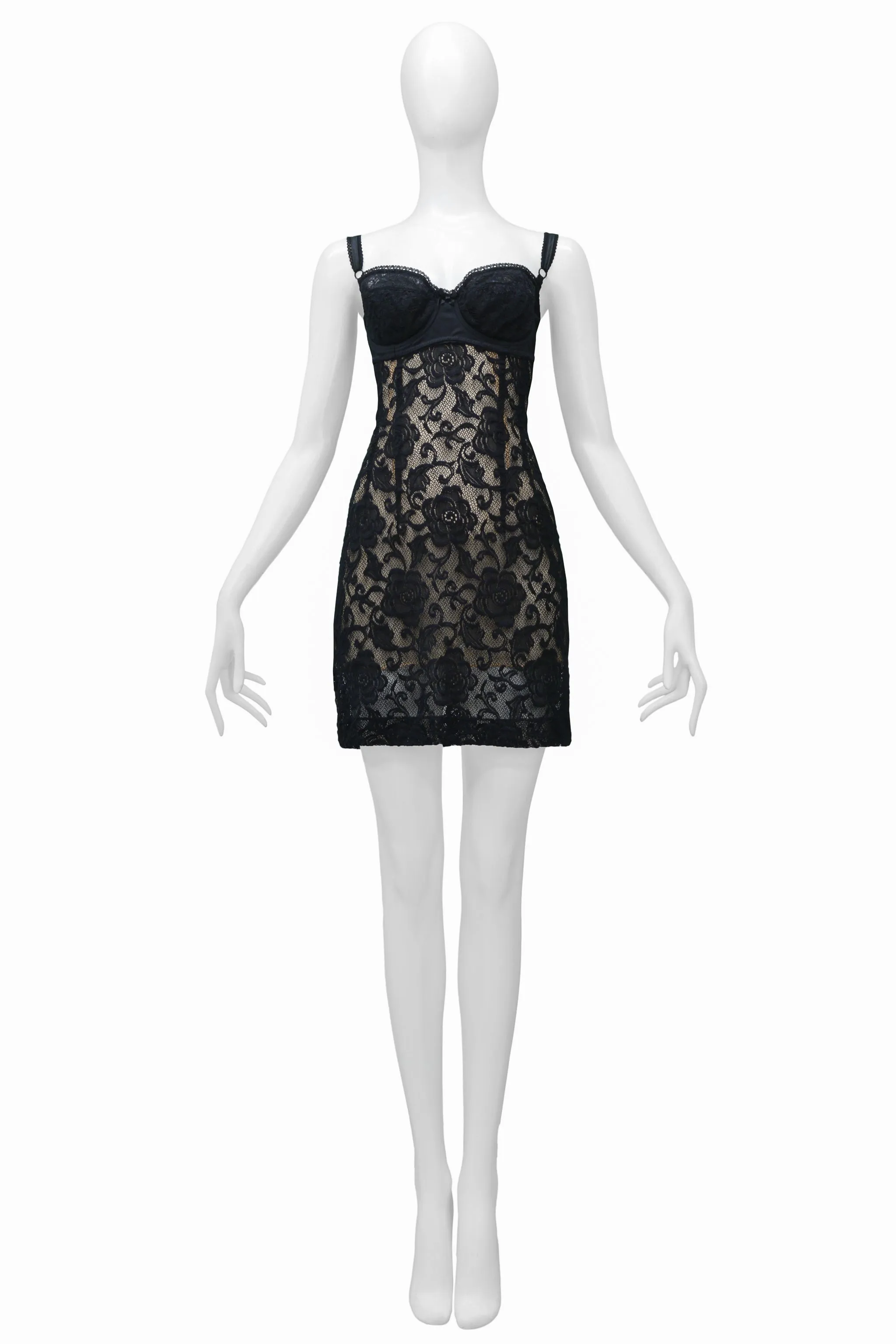 DOLCE BLACK LACE SHEER BRA DRESS WITH NUDE UNDERLAY