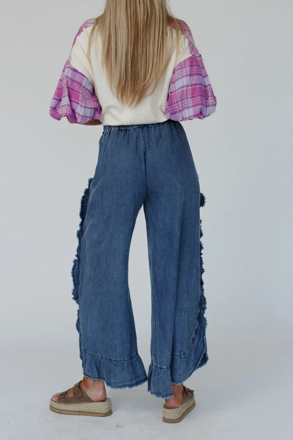 Drift Wave Ruffle Wide Leg Pants - Denim