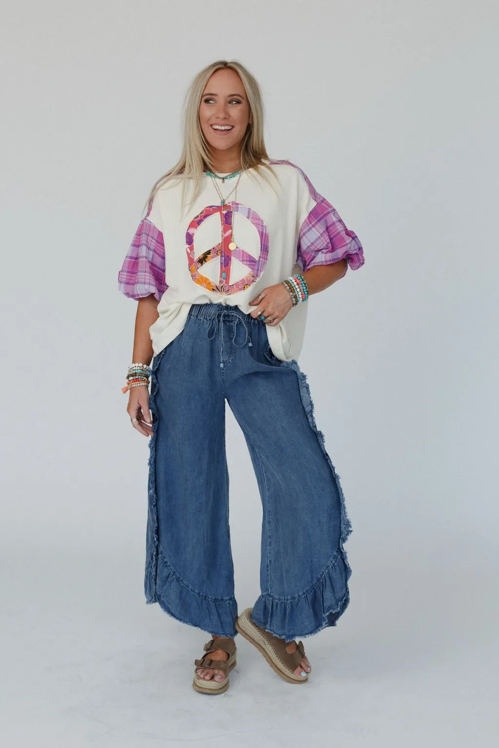 Drift Wave Ruffle Wide Leg Pants - Denim