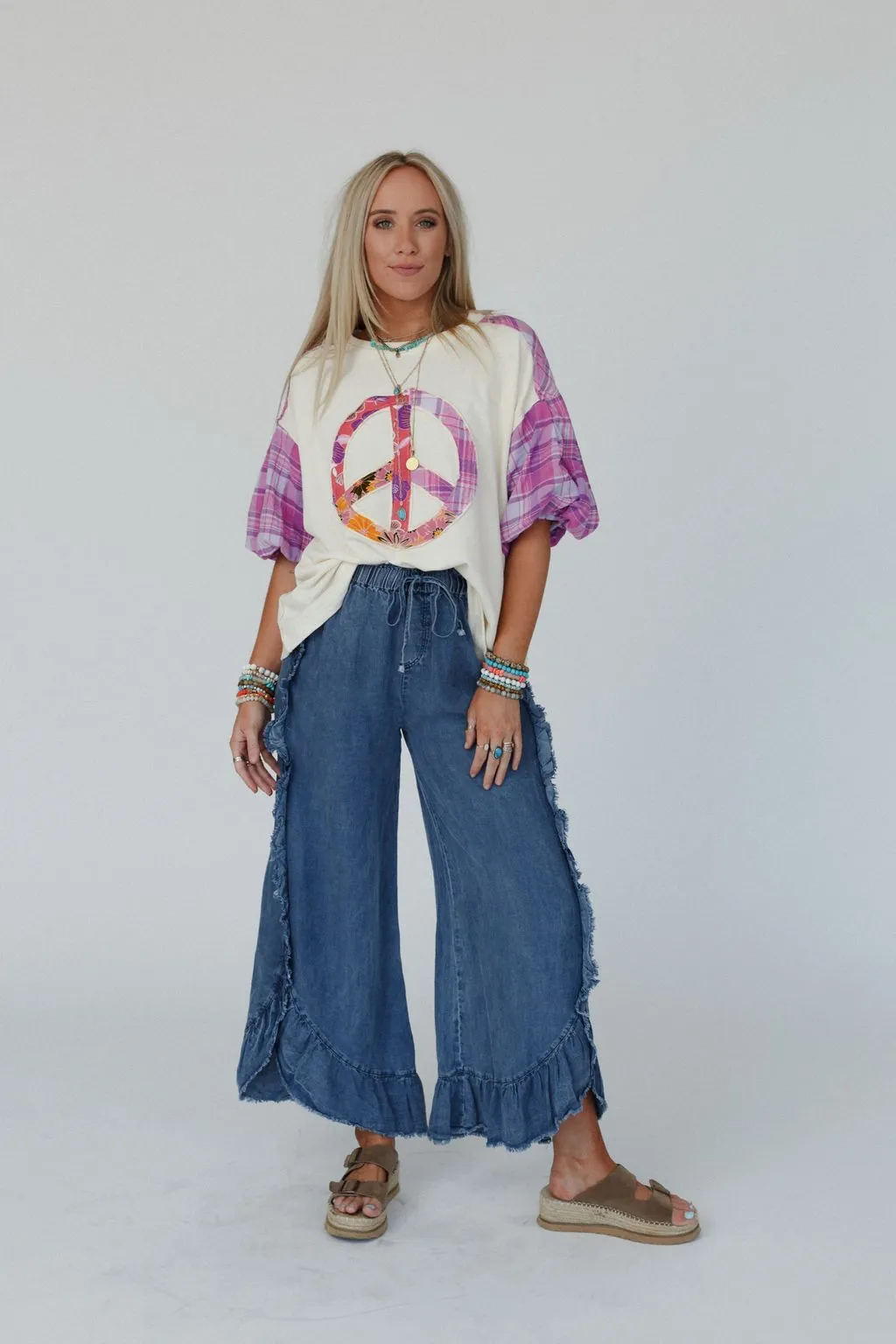 Drift Wave Ruffle Wide Leg Pants - Denim