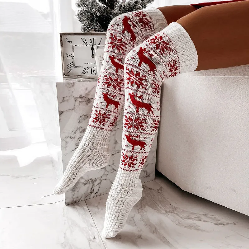 Elk Snowflake Jacquard Over-the-knee Casual Long Socks