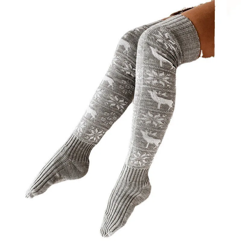 Elk Snowflake Jacquard Over-the-knee Casual Long Socks