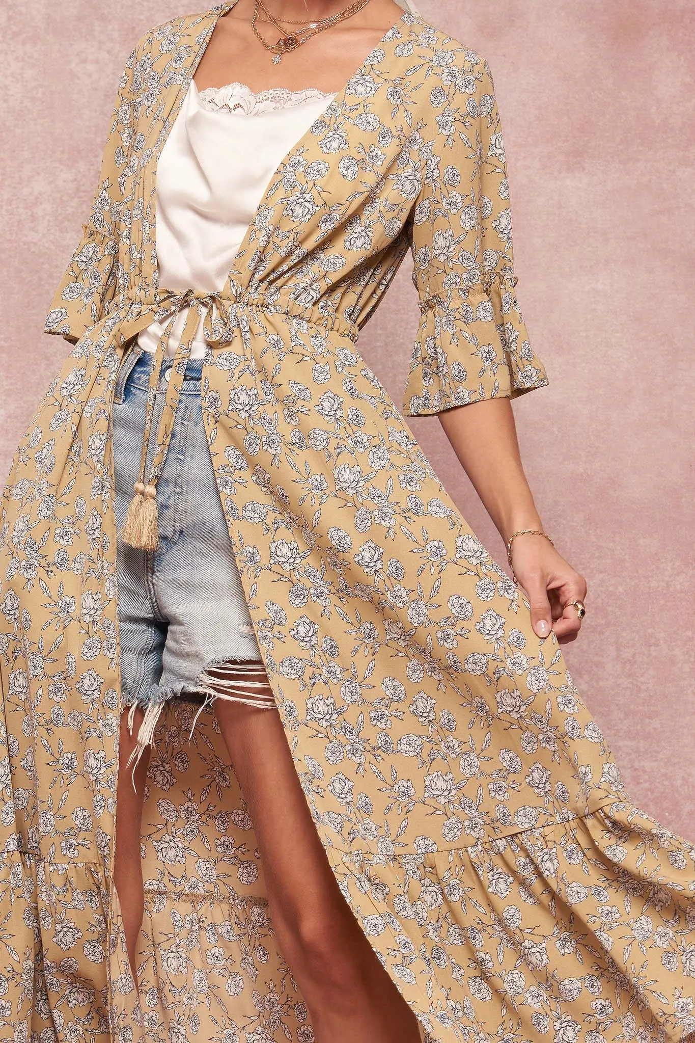 Enchanted Meadow Ruffled Floral Duster Kimono