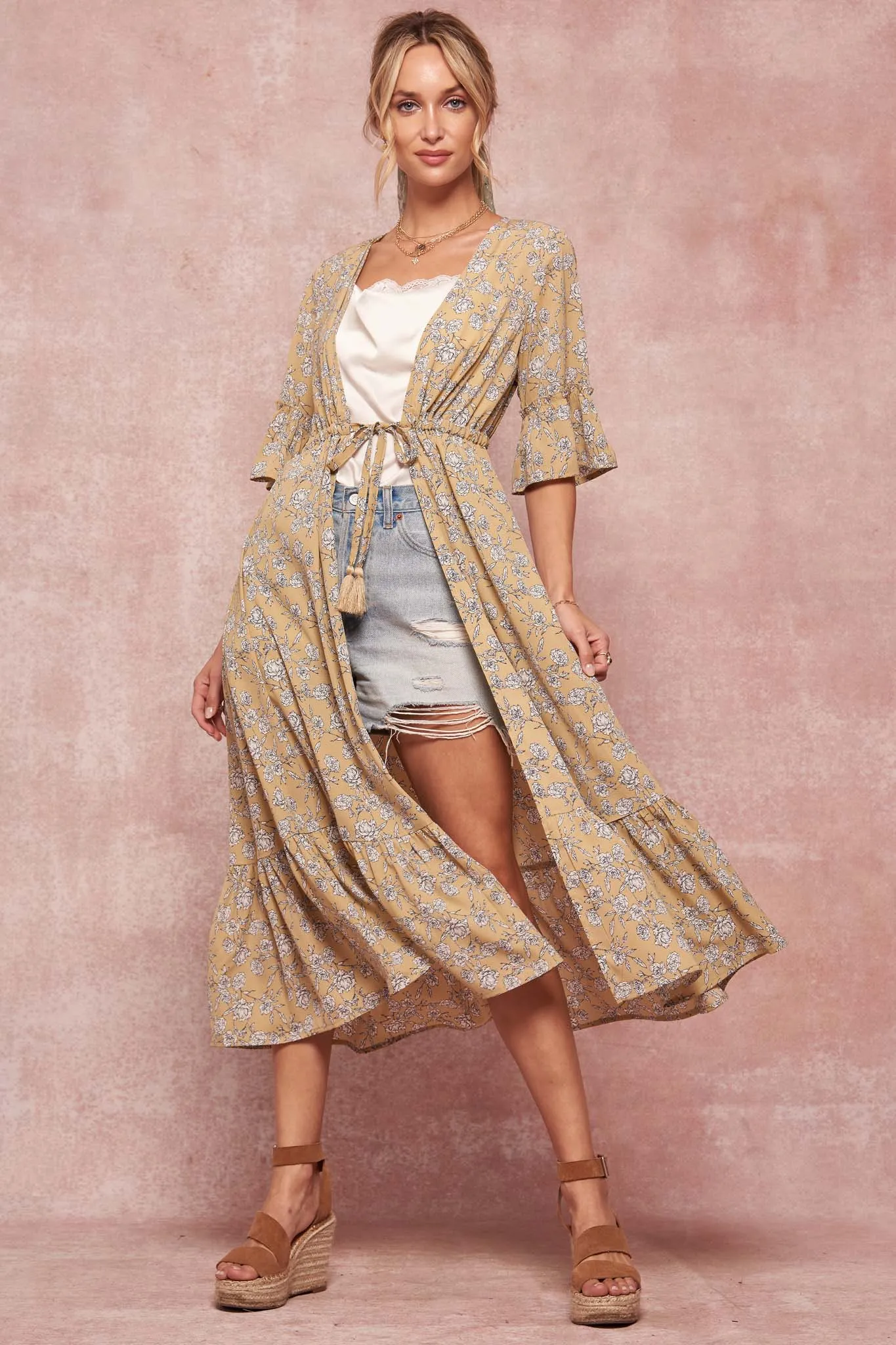 Enchanted Meadow Ruffled Floral Duster Kimono