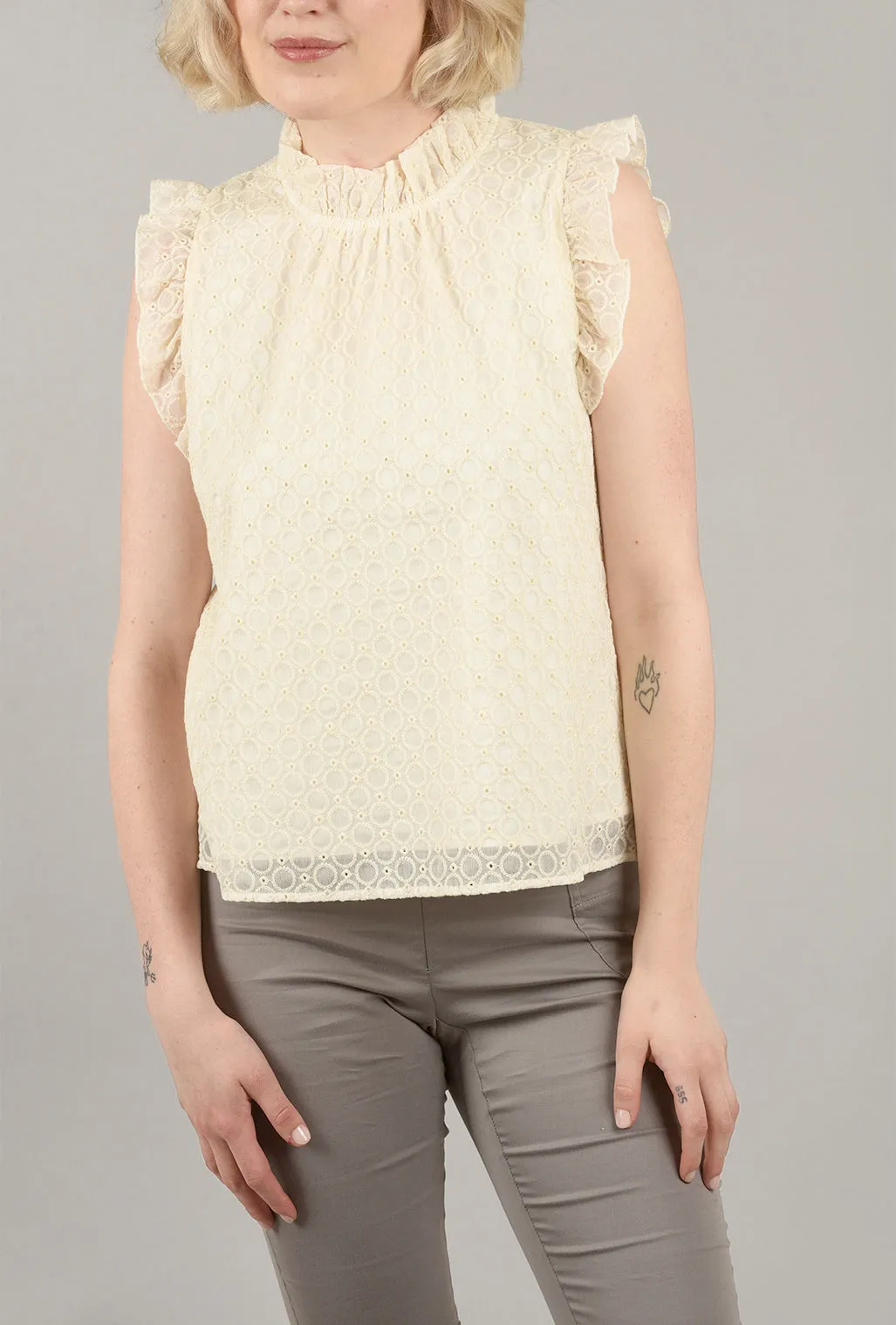 Eyelet Ruffle Top, Cream