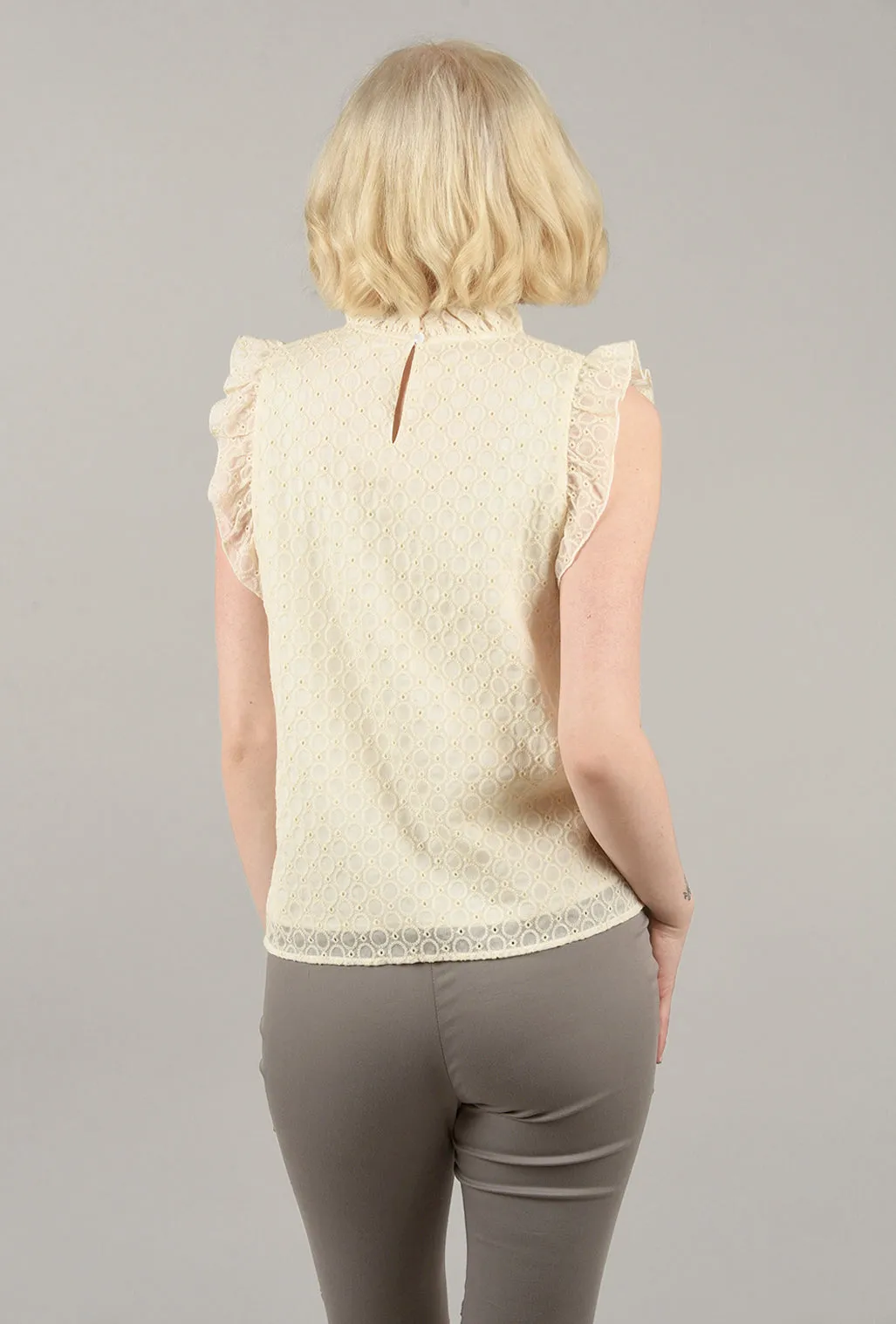 Eyelet Ruffle Top, Cream