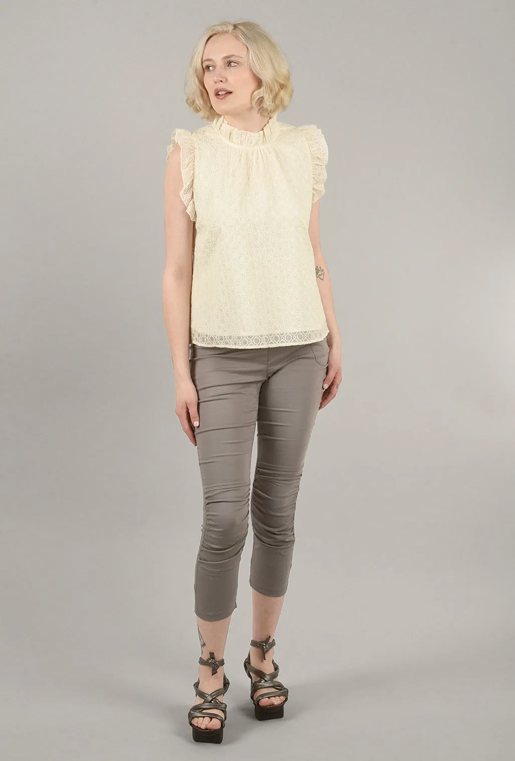 Eyelet Ruffle Top, Cream