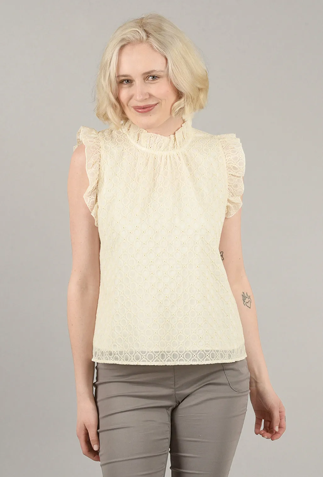 Eyelet Ruffle Top, Cream