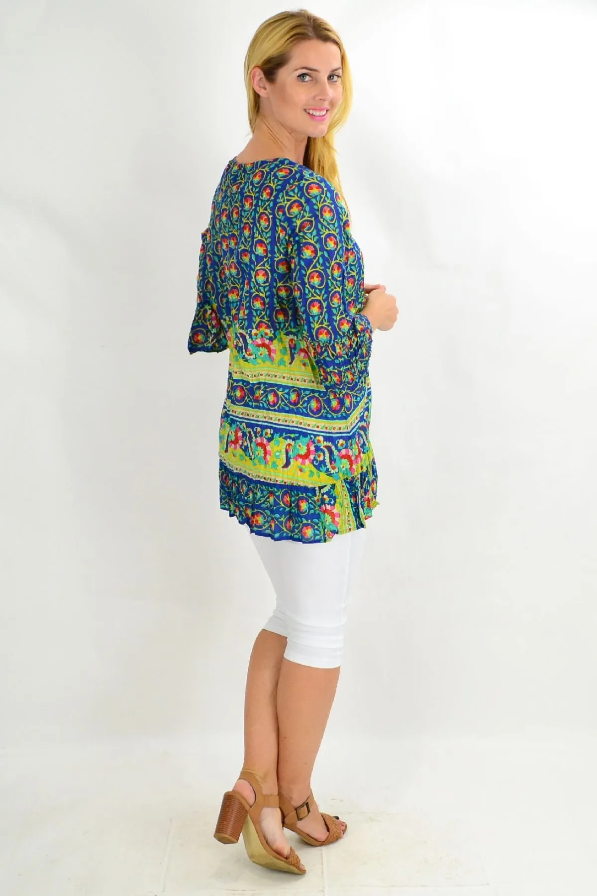 Floral Lantern Ruffle Sleeve Tunic Top