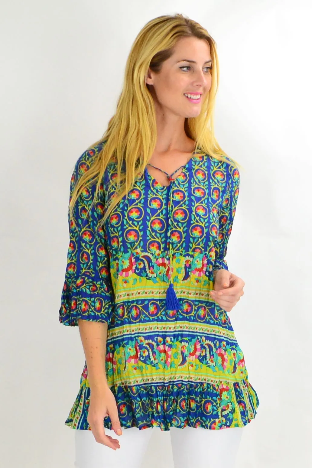 Floral Lantern Ruffle Sleeve Tunic Top