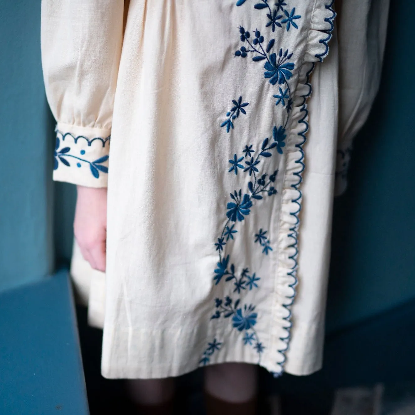 FLORENCE DRESS, MACADAMIA WITH EMBROIDERY