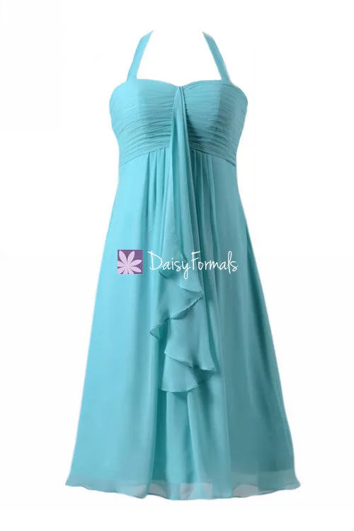 Flowing Beach Wedding Dress Tiffany Blue Bridesmaid Dresses W/Halter straps (BM892S)