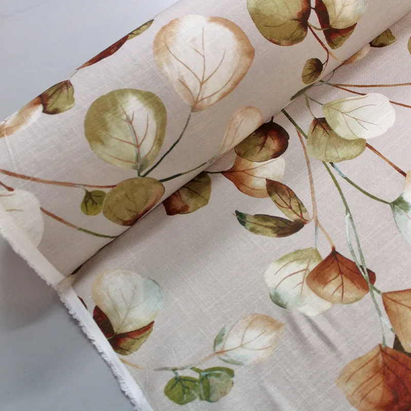 Furnishing Linen and Viscose Mix - Pretty Green Leaves