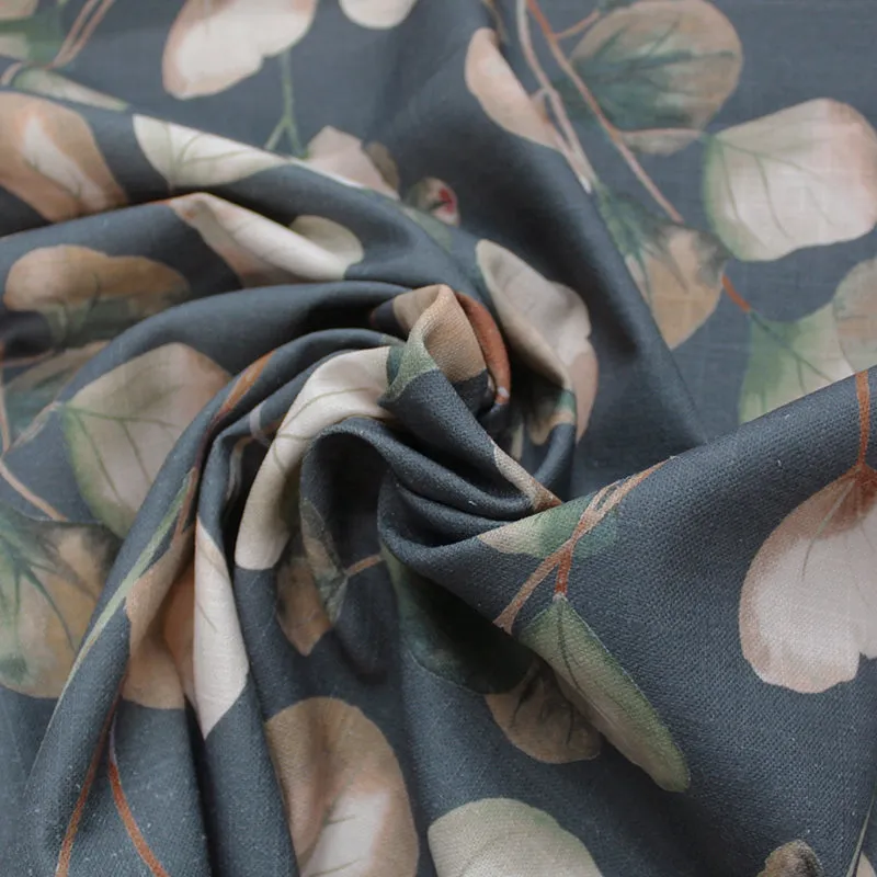 Furnishing Linen and Viscose Mix - Pretty Pink Leaves