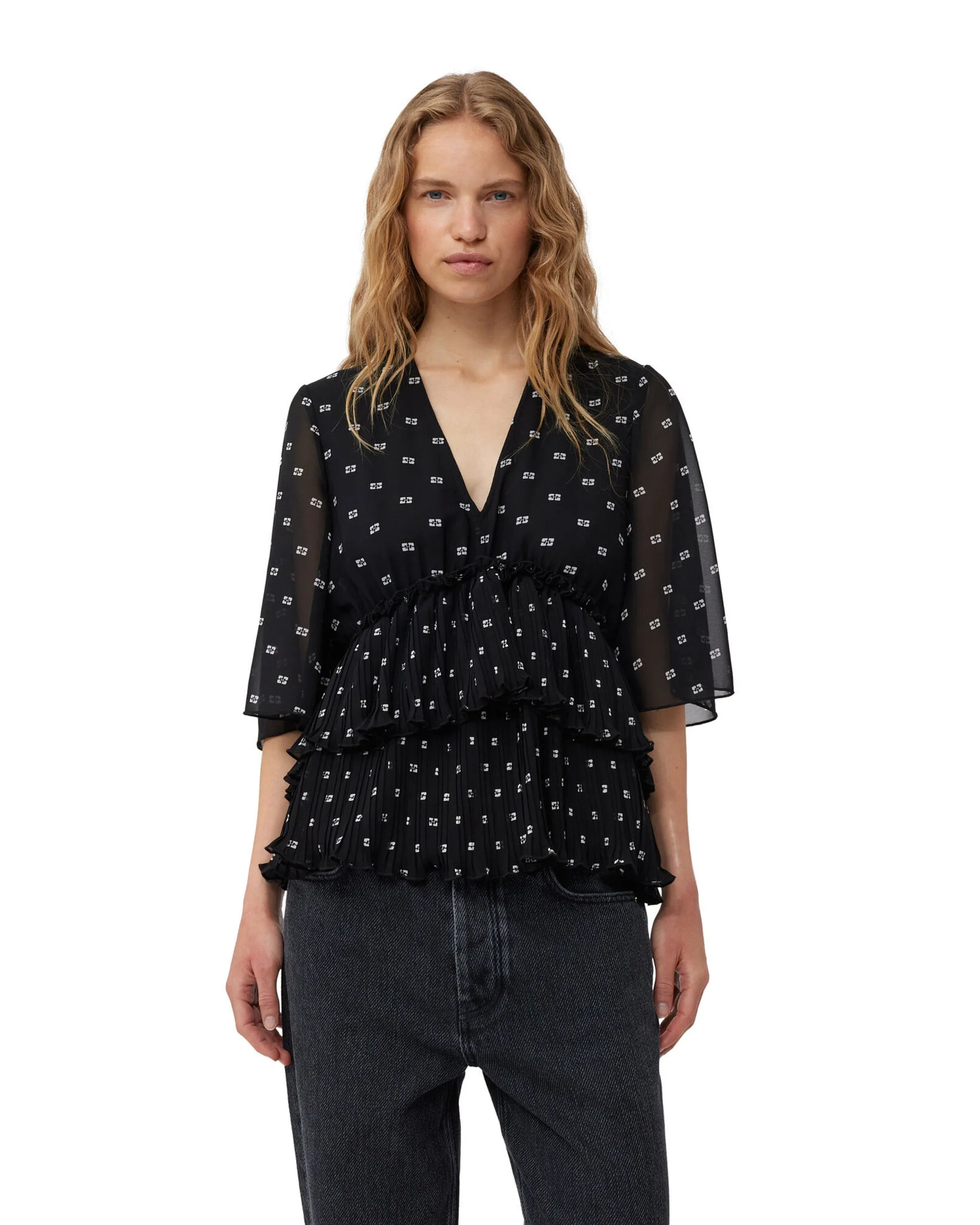 Georgette V-Neck Flounce Blouse