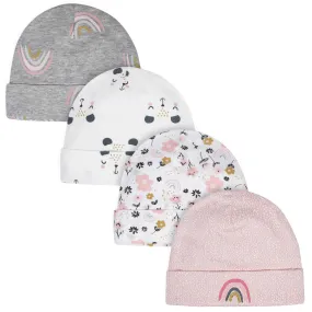 Gerber 4-Pack Baby Girls Bear Caps