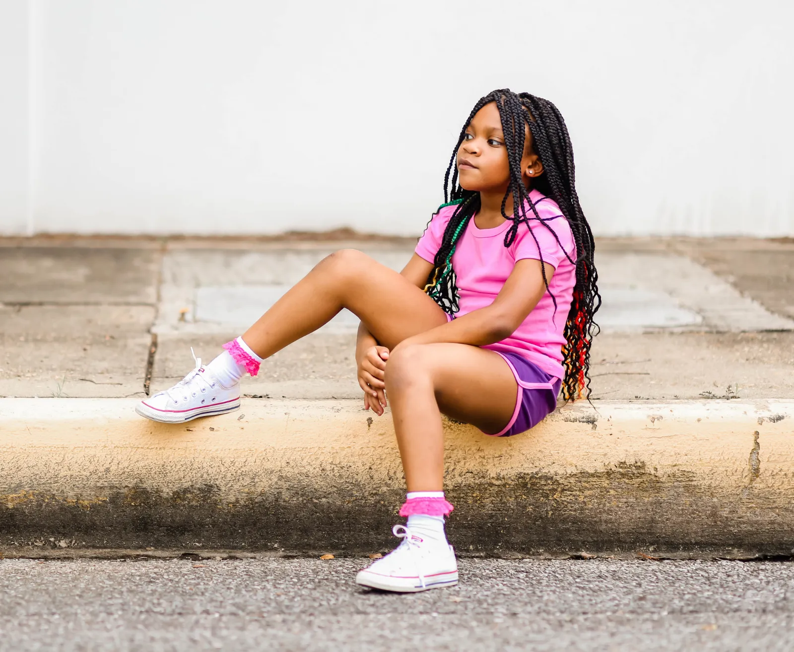 Girls Soft Cotton Knit Short with Trim | Turquoise w. Bubblegum Trim