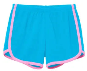 Girls Soft Cotton Knit Short with Trim | Turquoise w. Bubblegum Trim