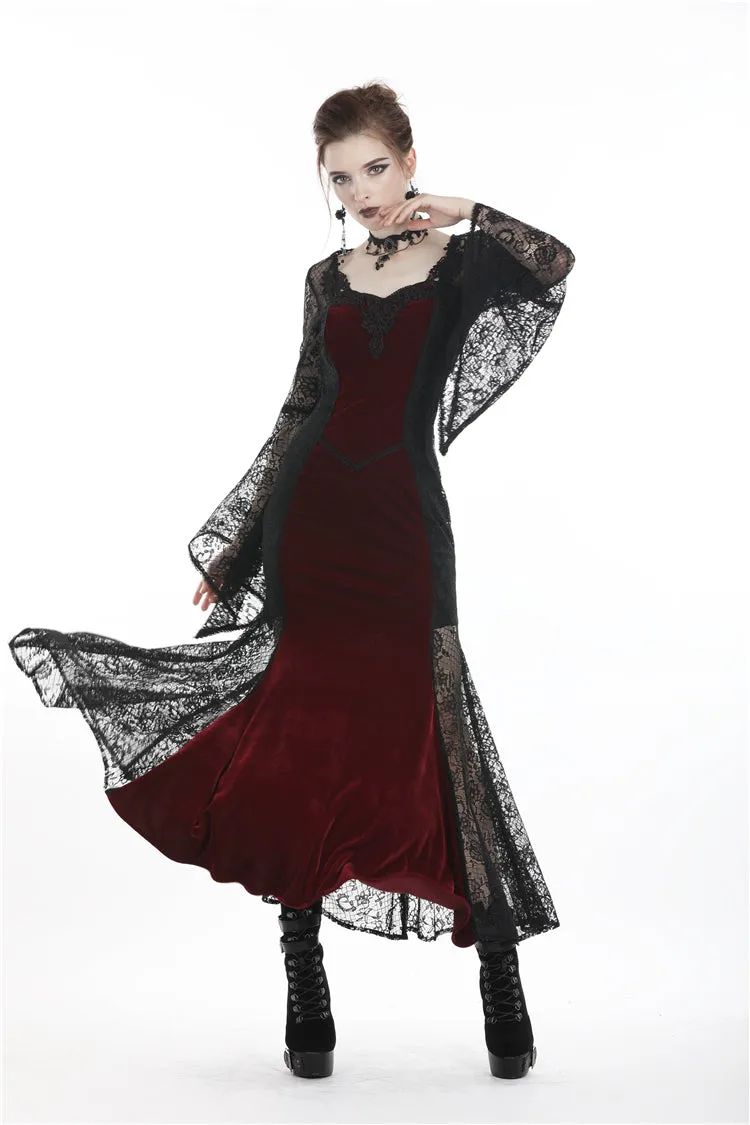 Gothic elegant red velvet lace long dress DW286