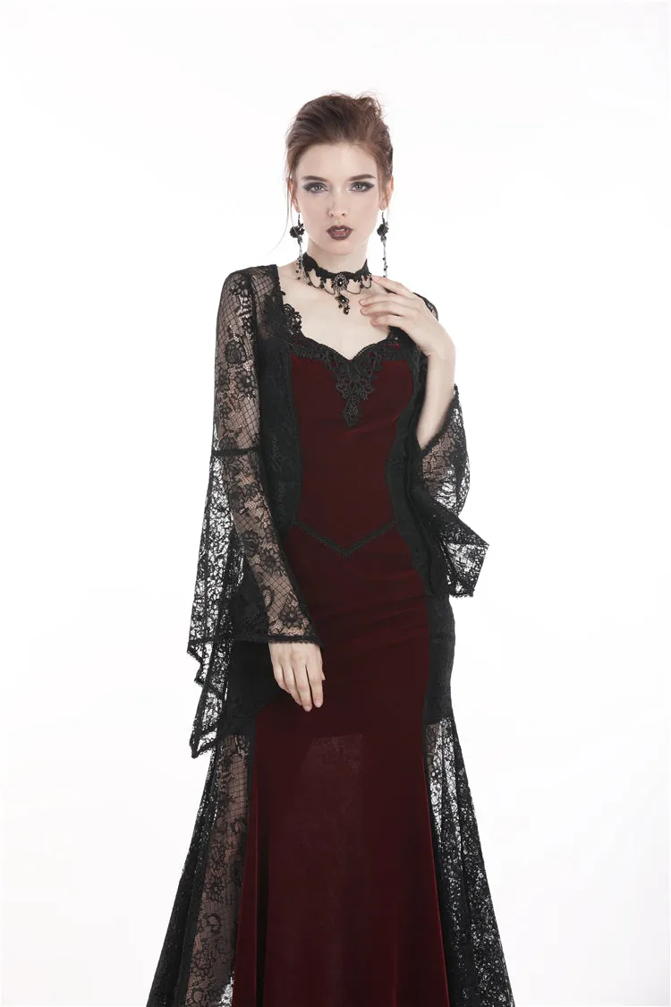 Gothic elegant red velvet lace long dress DW286