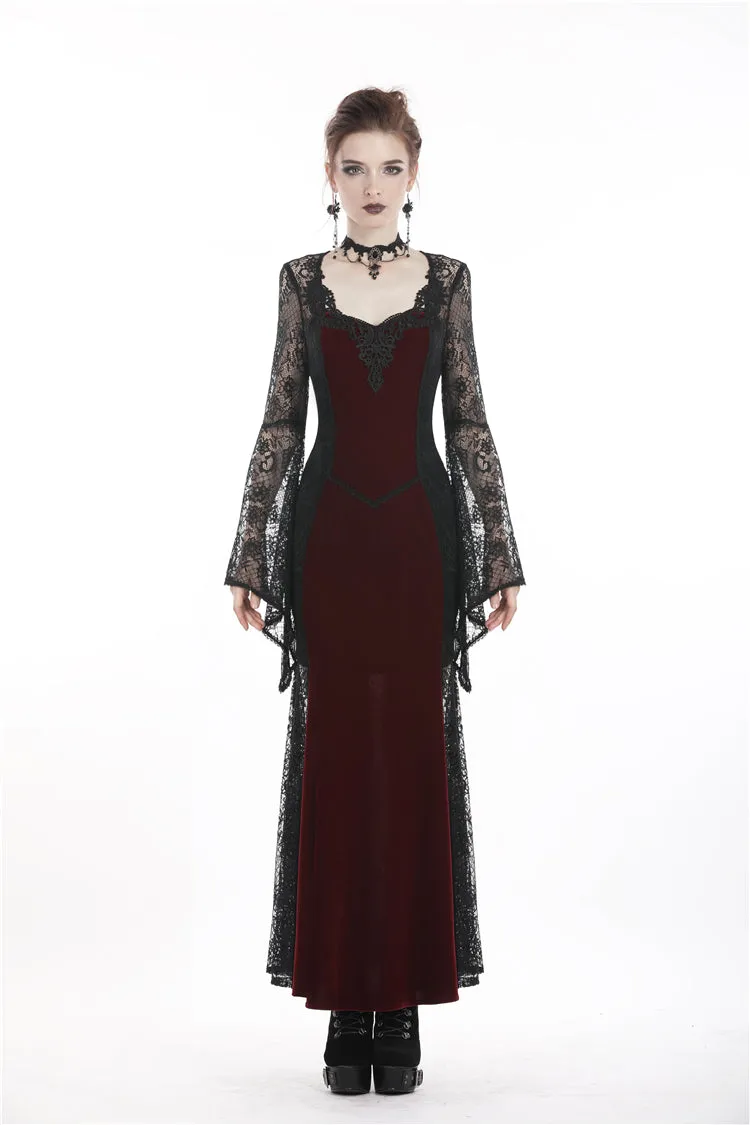 Gothic elegant red velvet lace long dress DW286