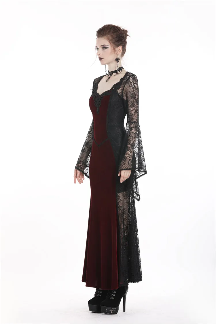 Gothic elegant red velvet lace long dress DW286