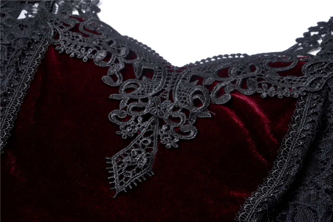 Gothic elegant red velvet lace long dress DW286