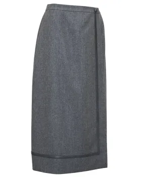 Grey Wrap Skirt with Matching Leather Trim