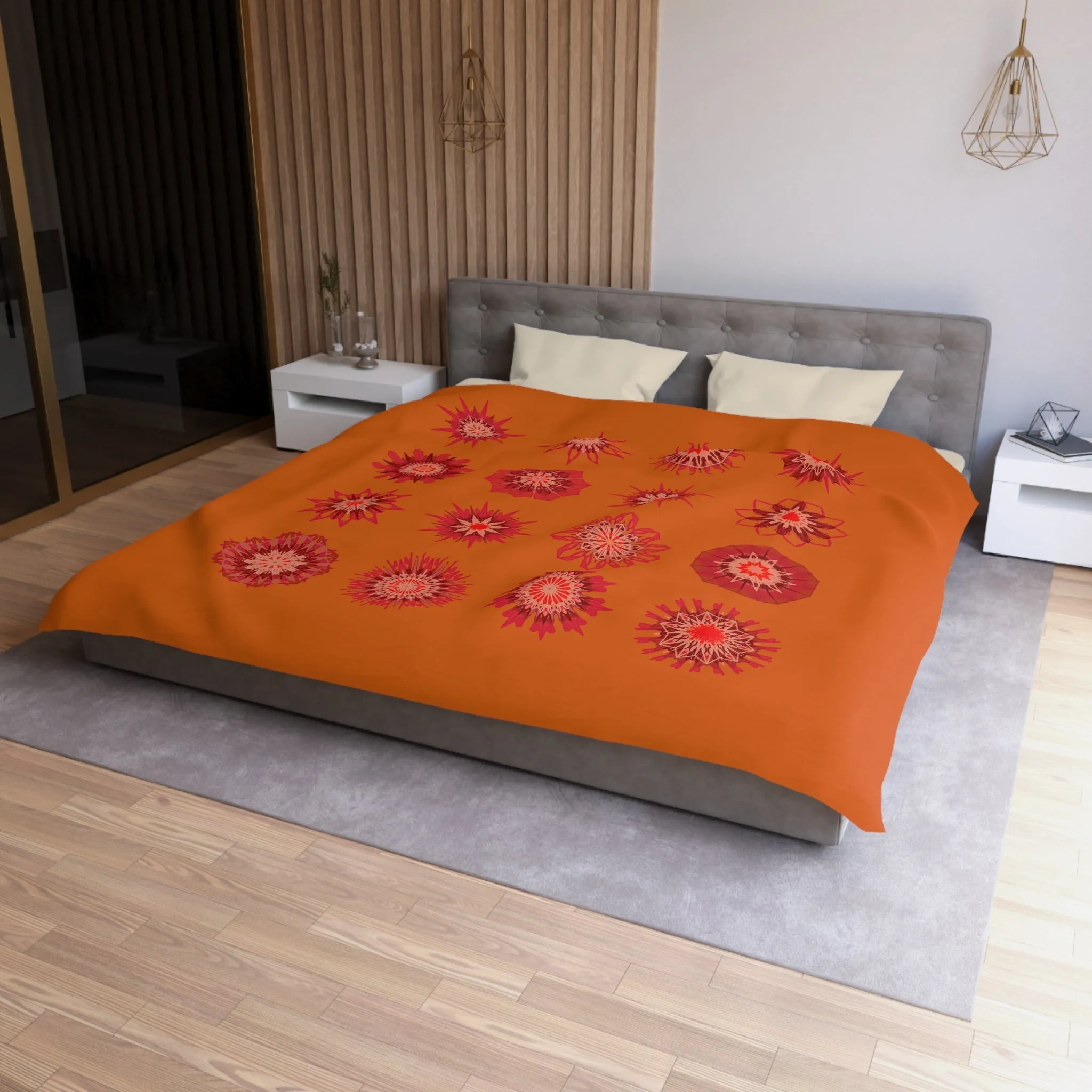 Handmade Mandala Art Microfiber Duvet Cover in Sunset Orange