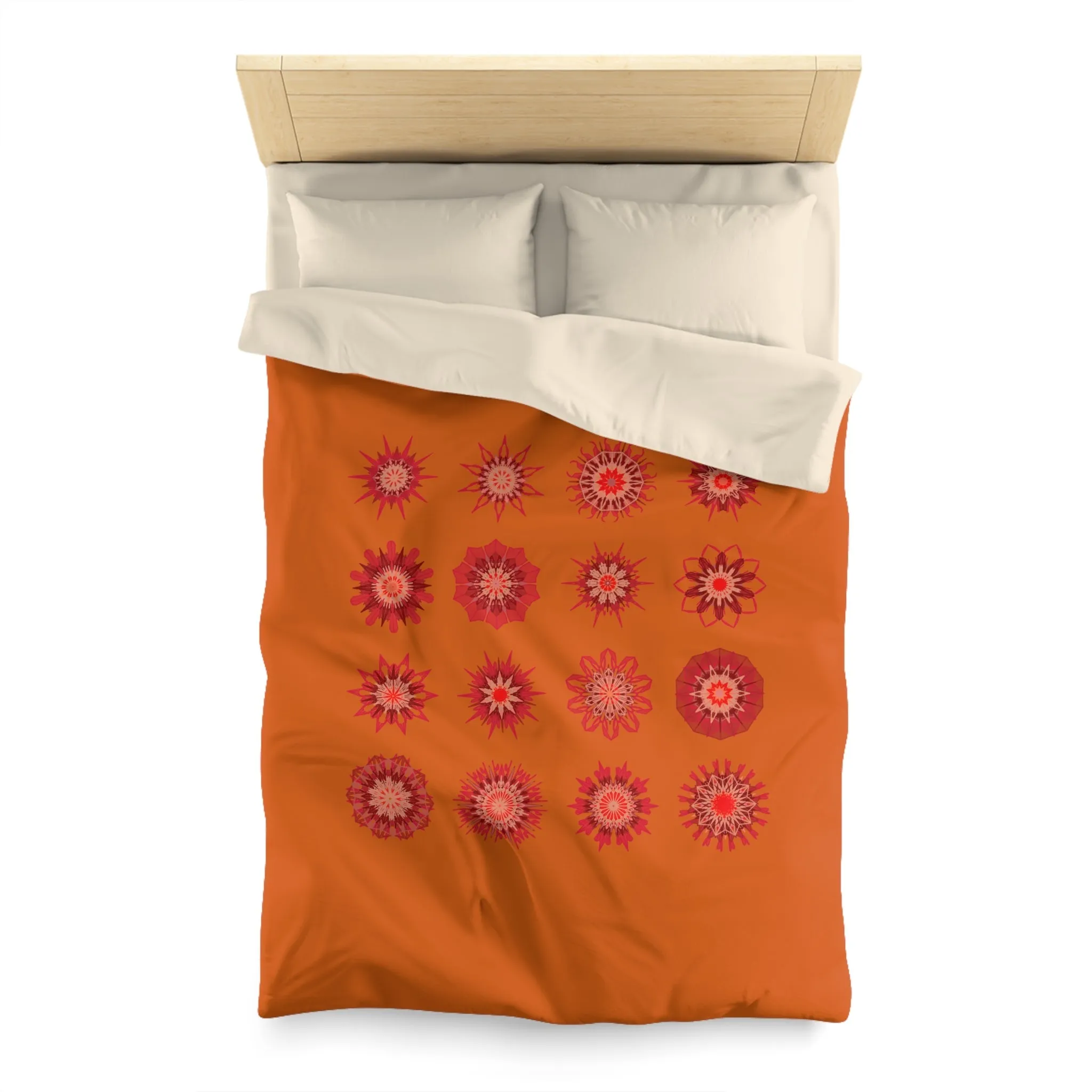 Handmade Mandala Art Microfiber Duvet Cover in Sunset Orange