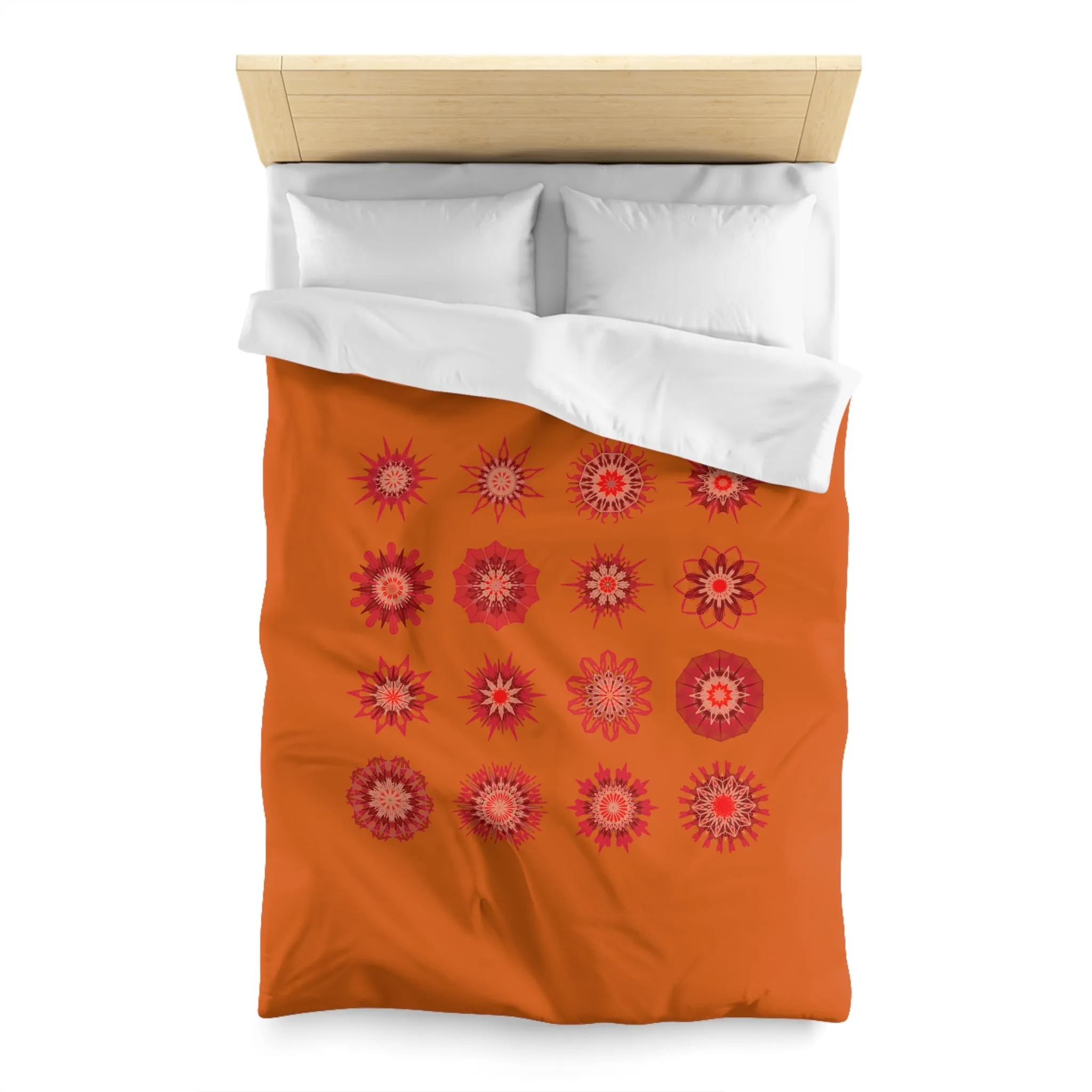 Handmade Mandala Art Microfiber Duvet Cover in Sunset Orange