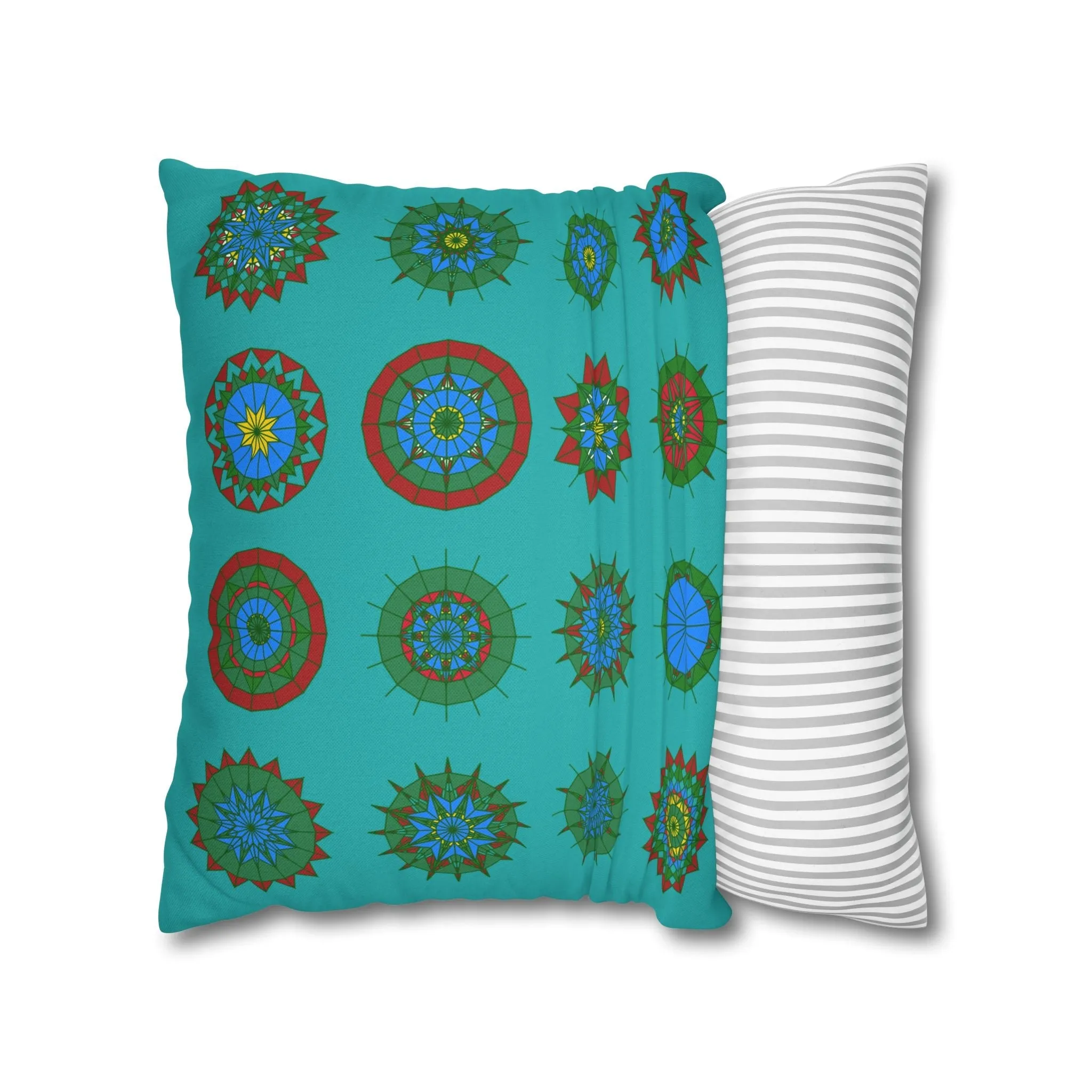 Handmade Mandala Design Pillowcase - Original Fine Art - Light Sea Green