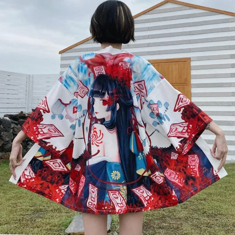 Haori Hombre Anime Kimono Women Summer Lucky Cat Cardigan Blouse Japanese Traditional Beach Sunscreen Yukata with Belt Surblouse