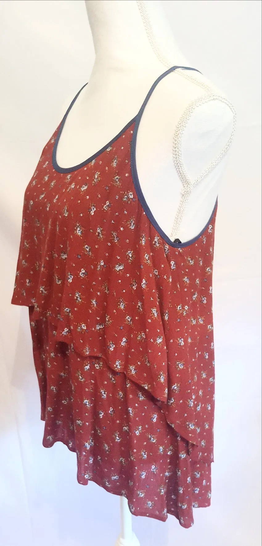 Harlowe Graham Dark Red Floral Hi-Low Layered Tank-New