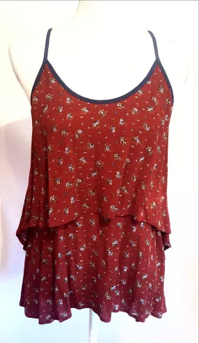 Harlowe Graham Dark Red Floral Hi-Low Layered Tank-New