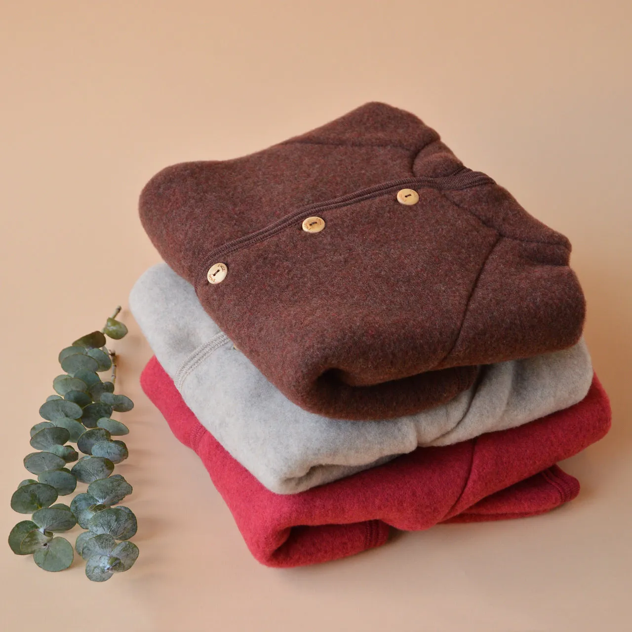 Hooded Jacket in Organic Wool Fleece with Buttons (0-6y)