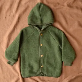 Hooded Jacket in Organic Wool Fleece with Buttons - Reed (3-6m) *Last One!