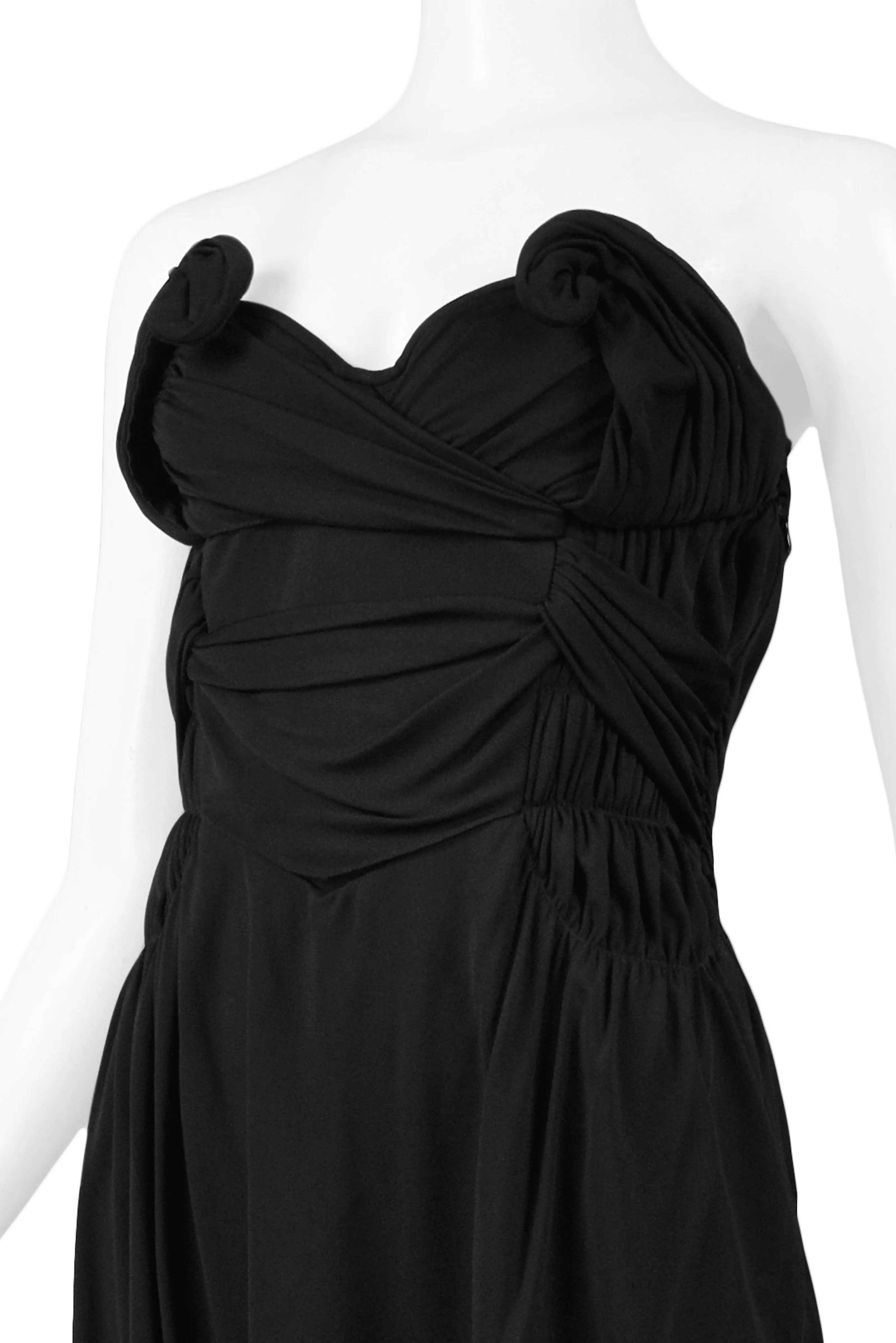 JOHN GALLIANO BLACK STRAPLESS TWIST DRESS WITH LACE TRIM AW 2010