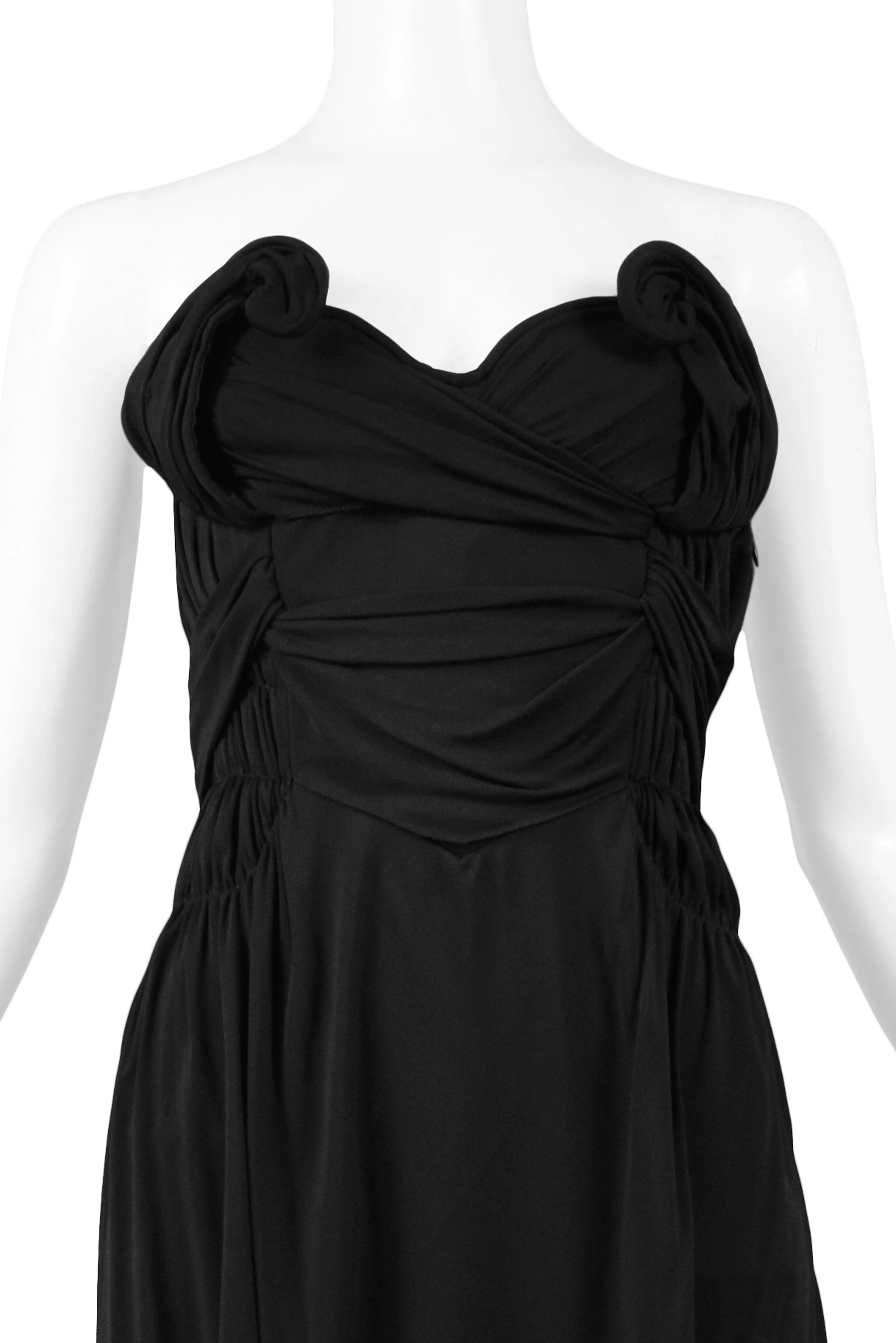 JOHN GALLIANO BLACK STRAPLESS TWIST DRESS WITH LACE TRIM AW 2010